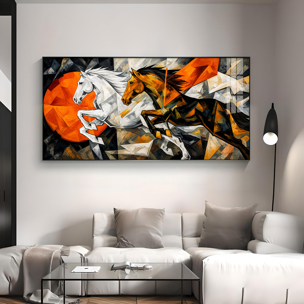 Abstract Running Horses Premium Acrylic Horizontal Wall Art