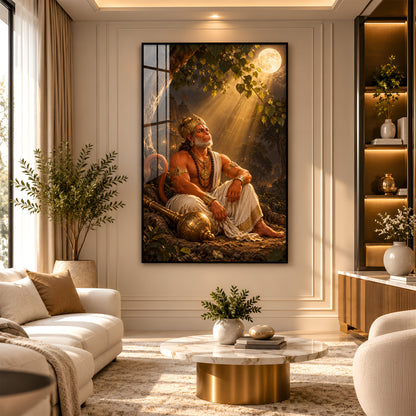 Lord Hanuman Under The Tree Premium Acrylic Vertical Wall Art