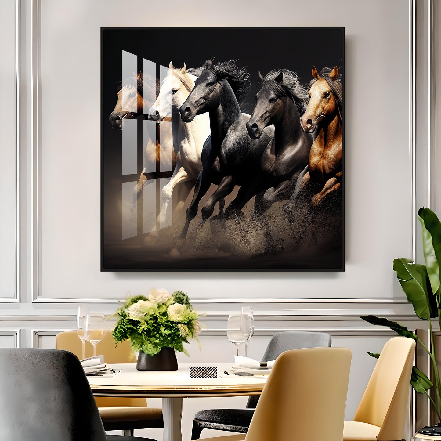 Lucky Running Horses Premium Acrylic Square Wall Art