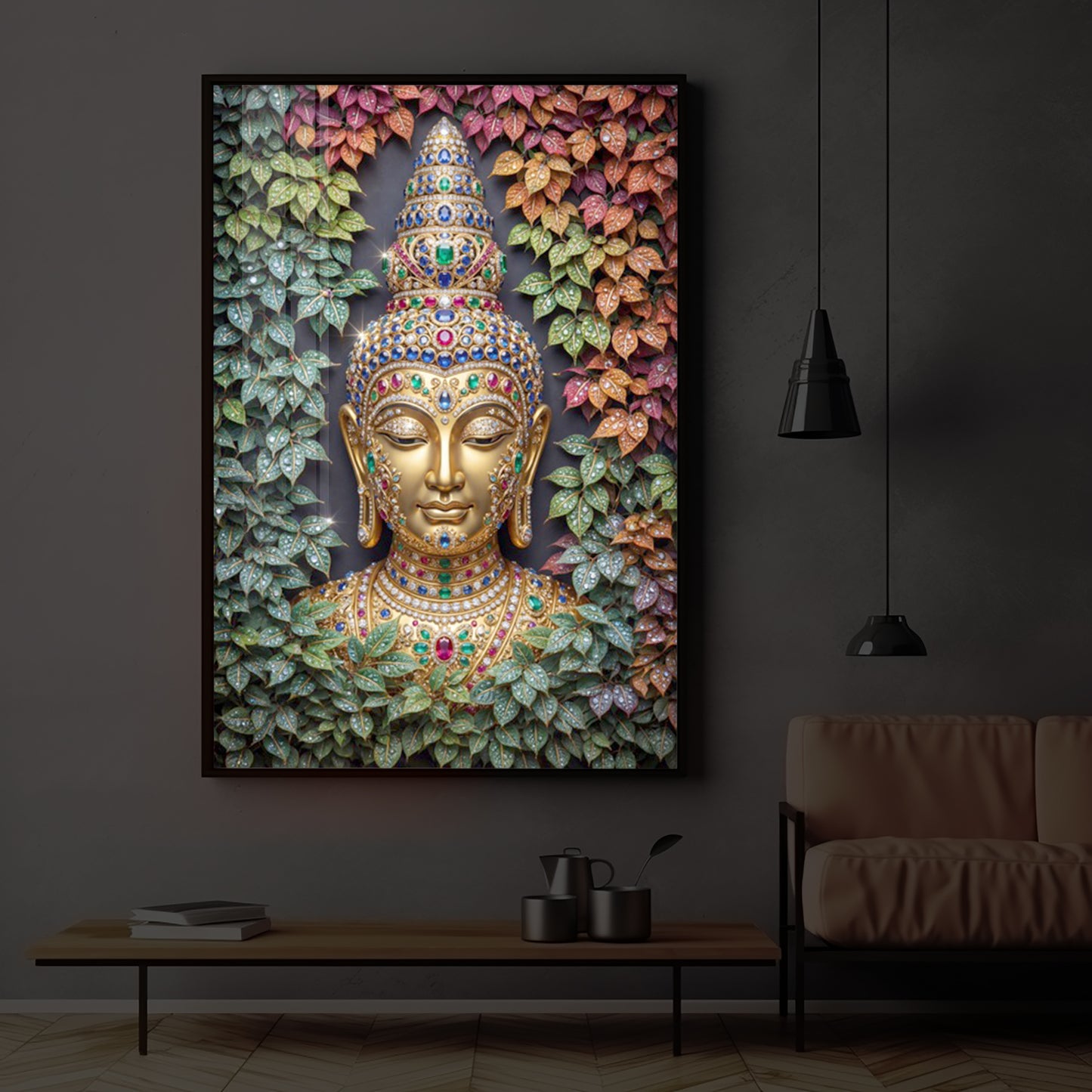 Colorful Gautam Buddha Modern Luxury Backlight Vertical Wall Art