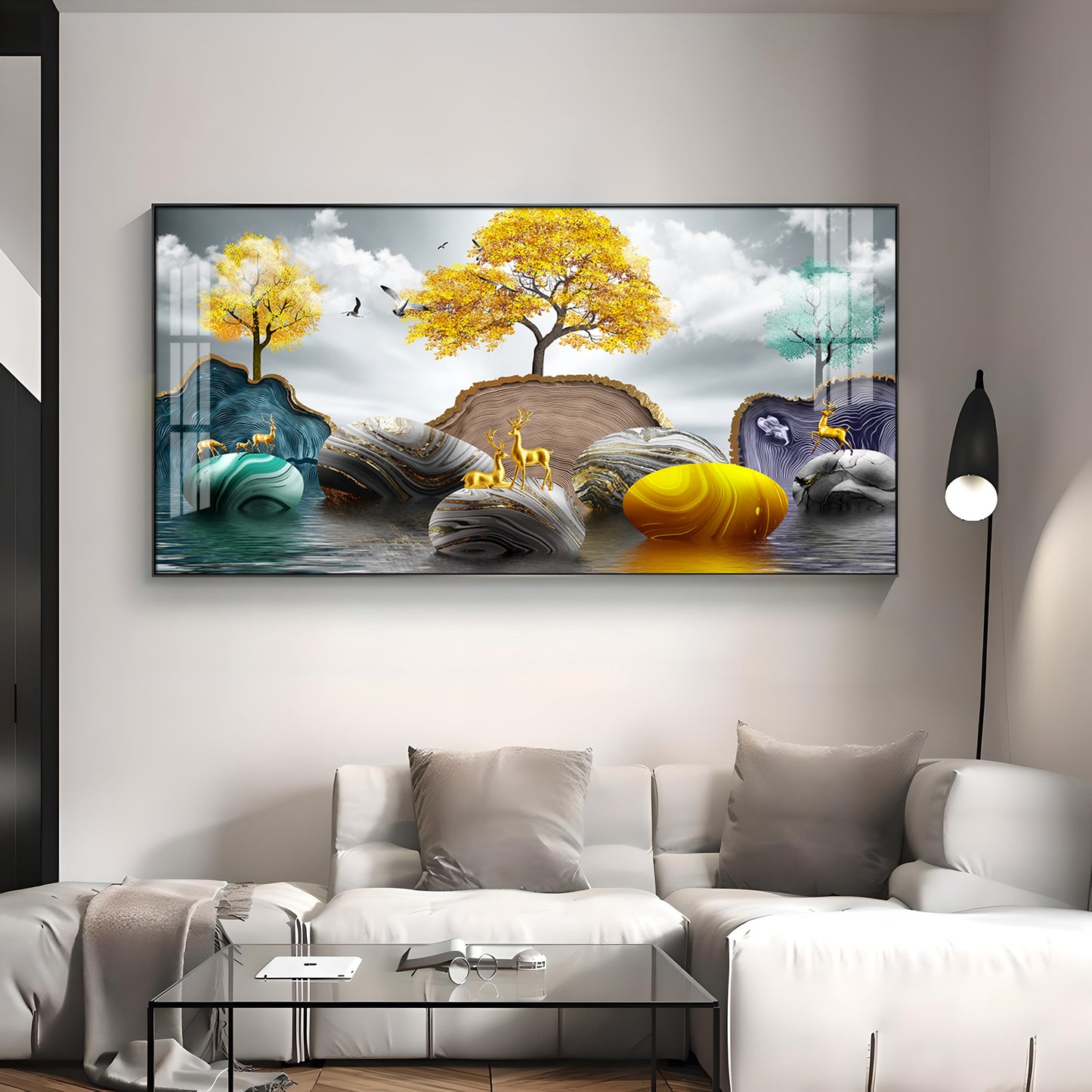 Radiant Golden Trees Premium Acrylic Horizontal Wall Art