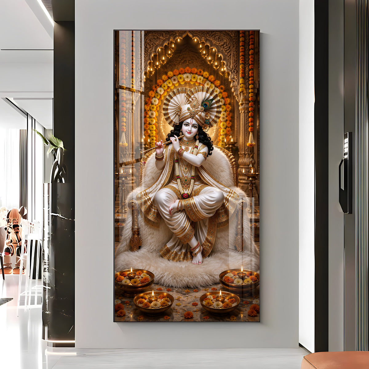 Sacred Lord Krishna Flute Playing Divine Sanctuary Premium Acrylic Vertical Wall Art