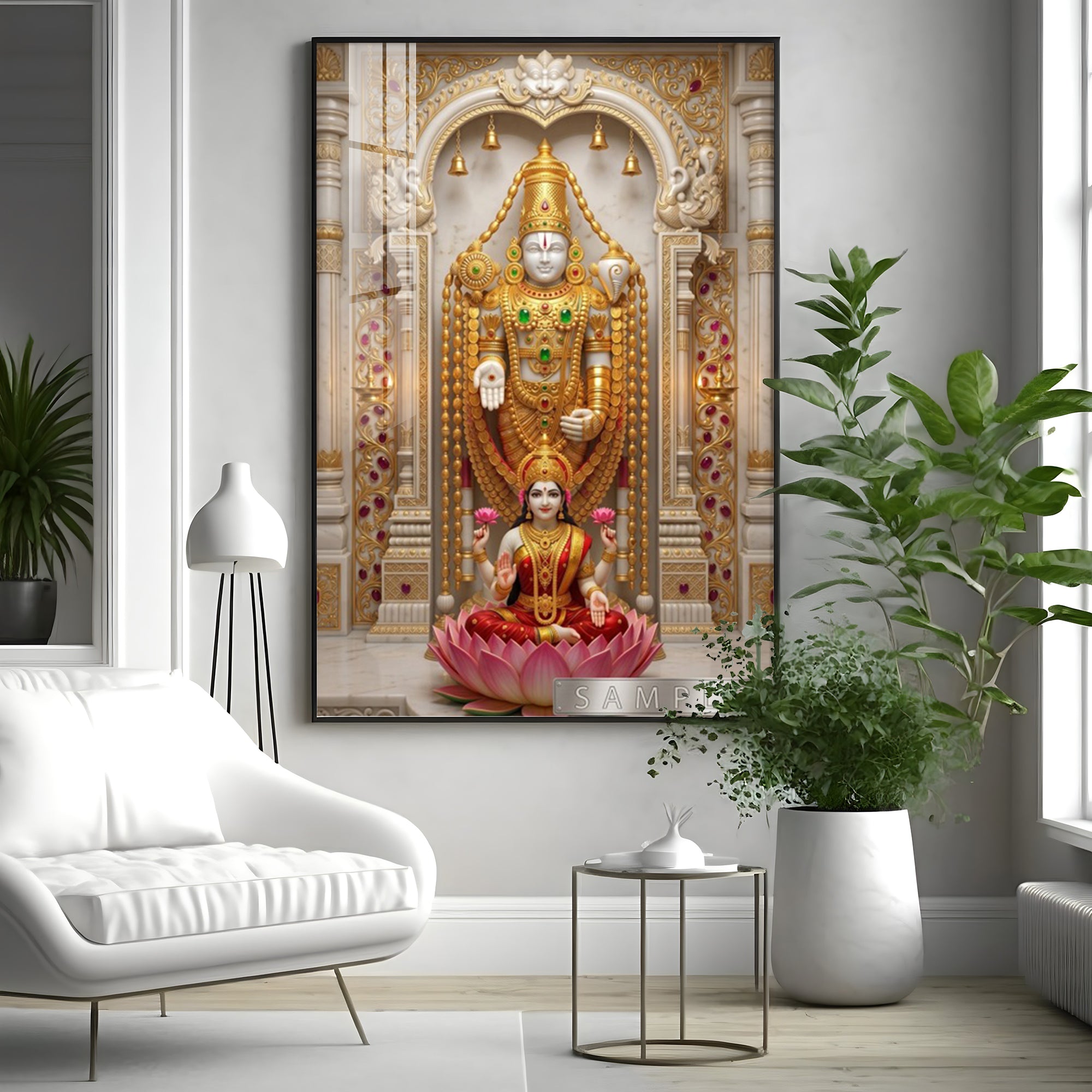 Tirupati Balaji With Devi Lakshmi Premium Acrylic Vertical Wall Art