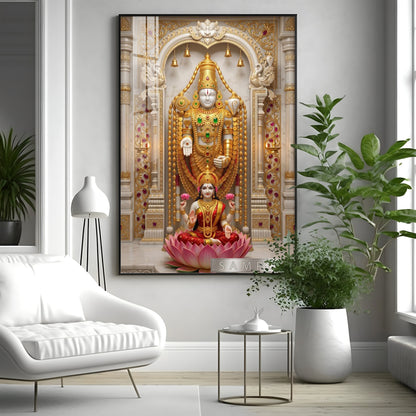 Tirupati Balaji With Devi Lakshmi Premium Acrylic Vertical Wall Art