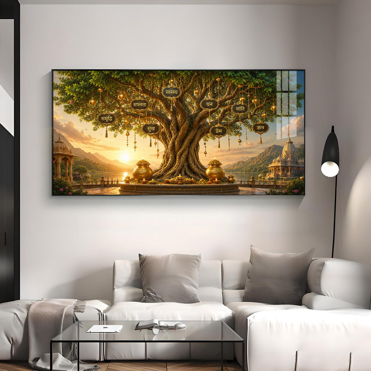Golden Kalpavriksha Tree Premium Acrylic Horizontal Wall Art