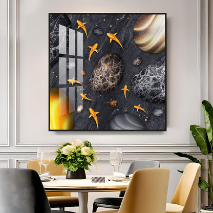 Fish With Black Background Premium Acrylic Square Wall Art