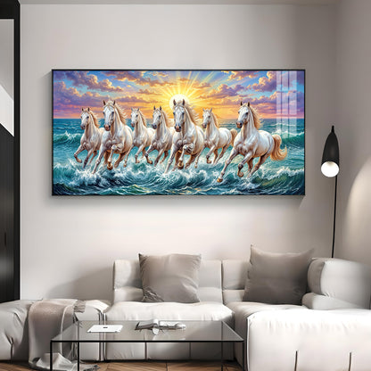7 Running Horses Galloping Across Water Premium Acrylic Horizontal Wall Art