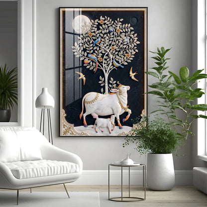 Kamdhenu Cow Premium Acrylic Vertical Wall Art