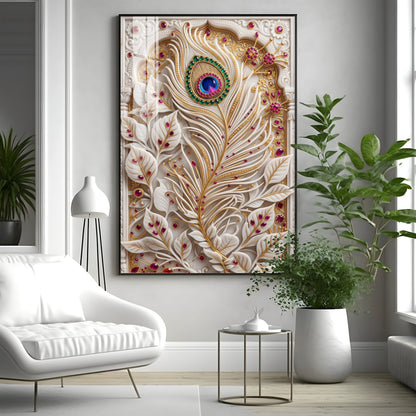 White Peacock Feather Premium Acrylic Vertical Wall Art