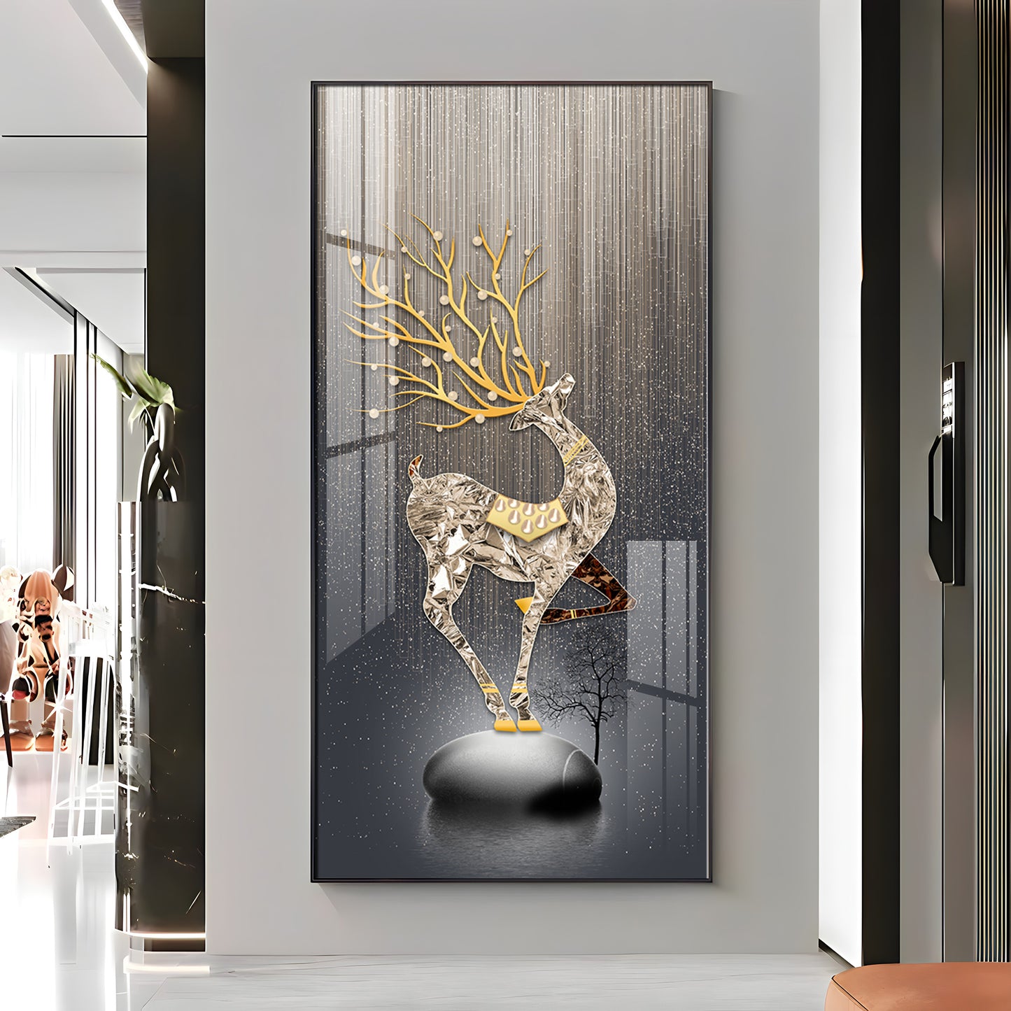 Couple Golden Deer Premium Acrylic Vertical Wall Art