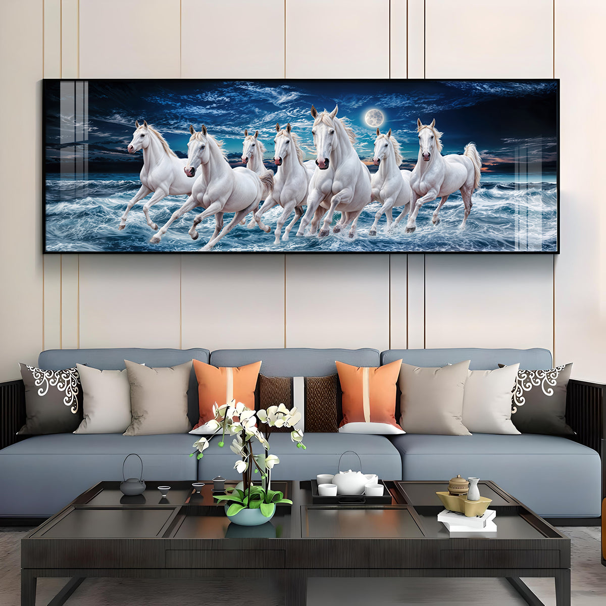 High-Quality Vastu Seven Running Horse Premium Acrylic Horizontal Wall Art