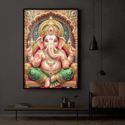 Divine Blessings of Ganesha Modern Luxury Backlight Vertical Wall Art
