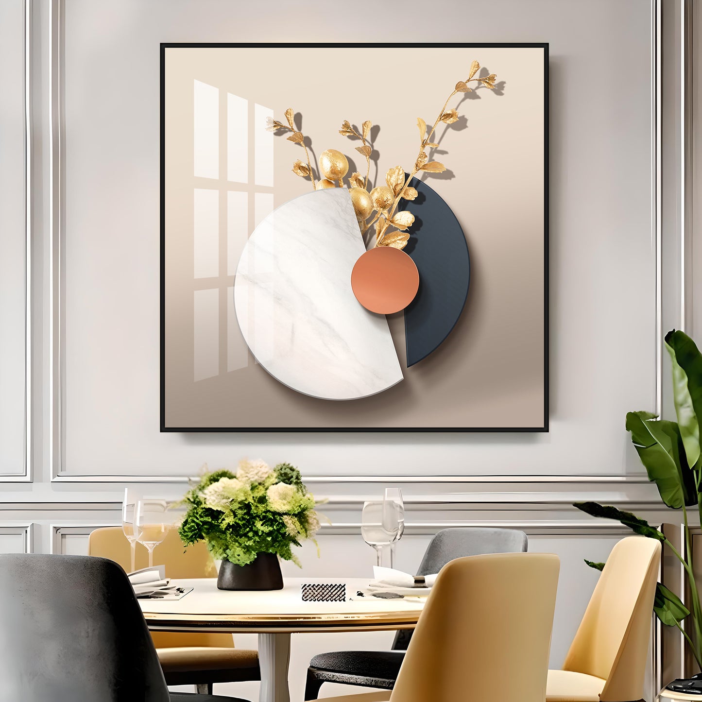 Gold-Toned Decorative Branches Premium Acrylic Square Wall Art