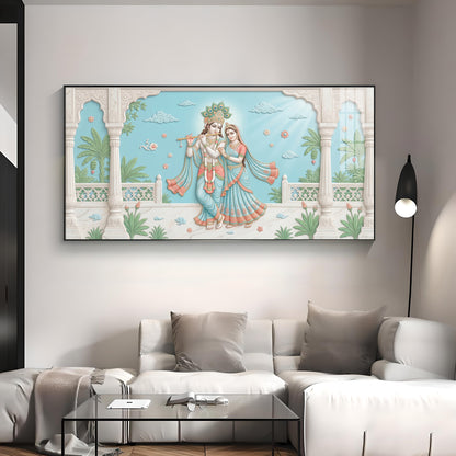 Beautiful Radha Krishna With Flute Premium Acrylic Horizontal Wall Art