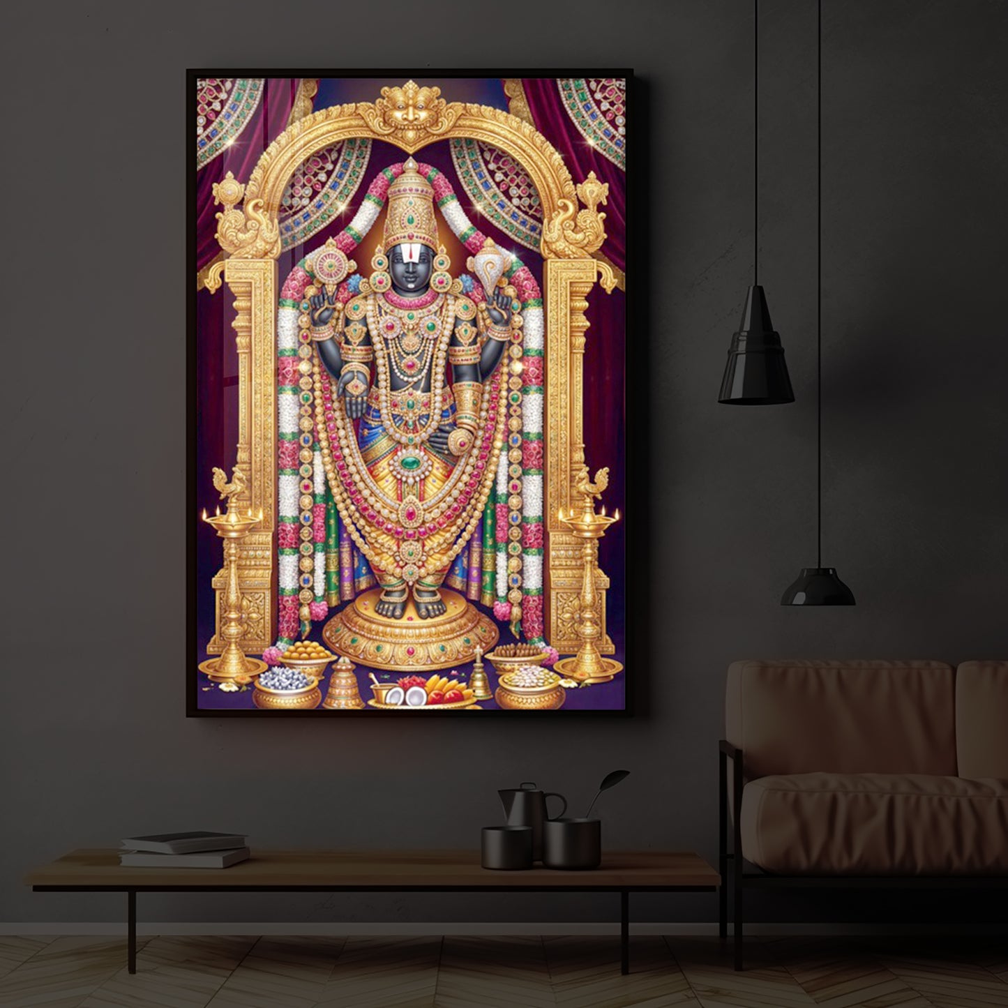 Venkateshwara Swamy Modern Luxury Backlight Vertical Wall Art