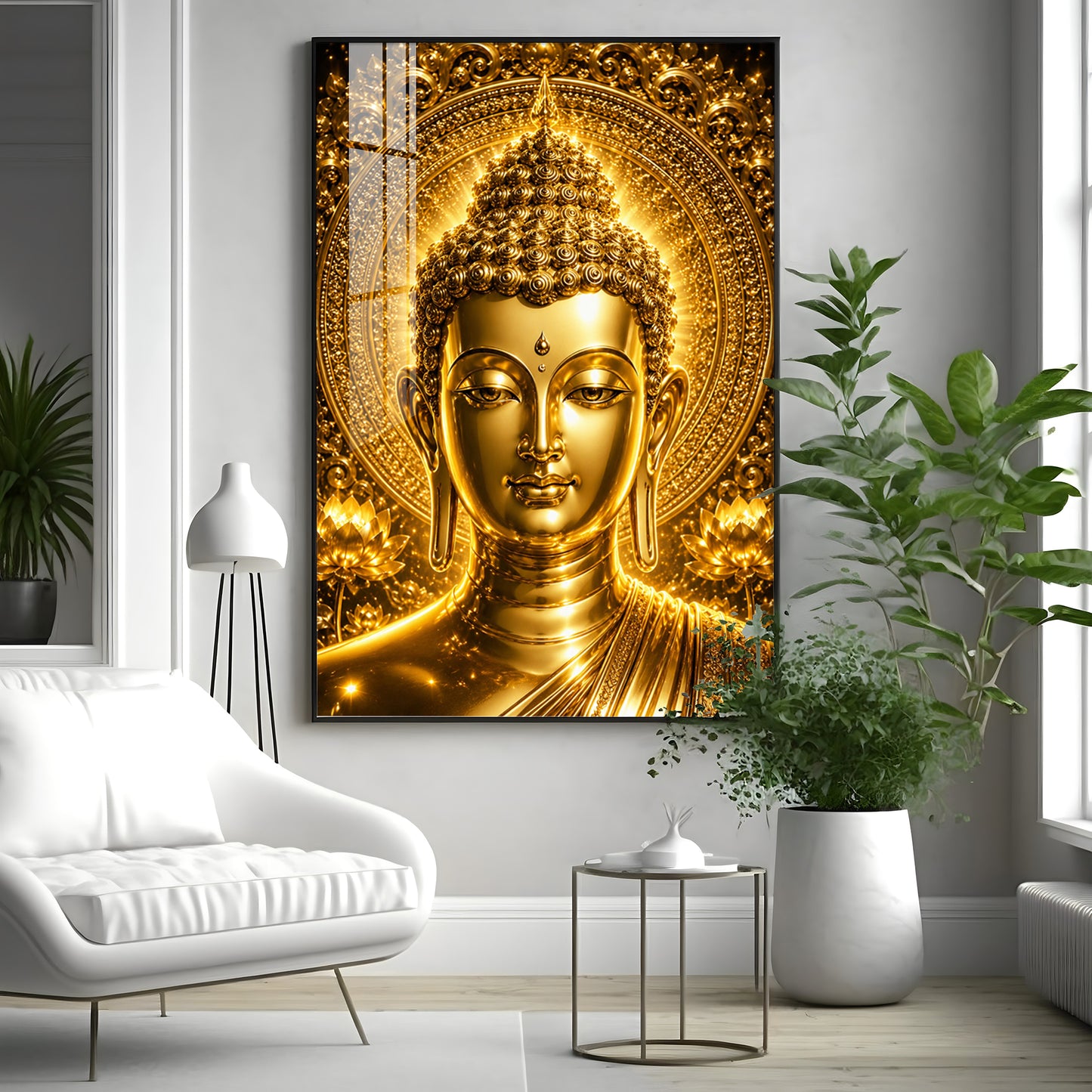 Golden Buddha Face Premium Acrylic Vertical Wall Art