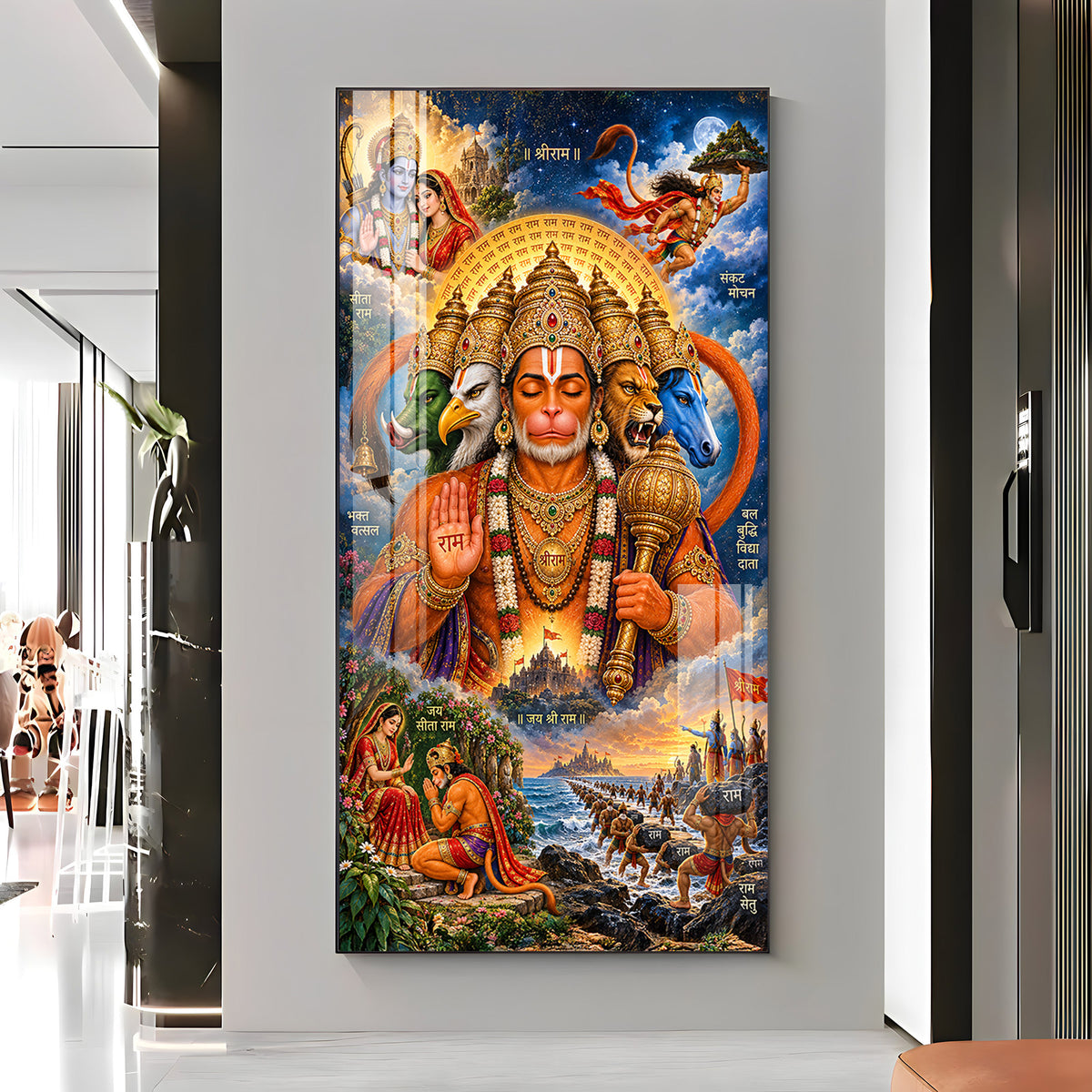 Divine Panchmukhi Hanuman Premium Acrylic Vertical Wall Art