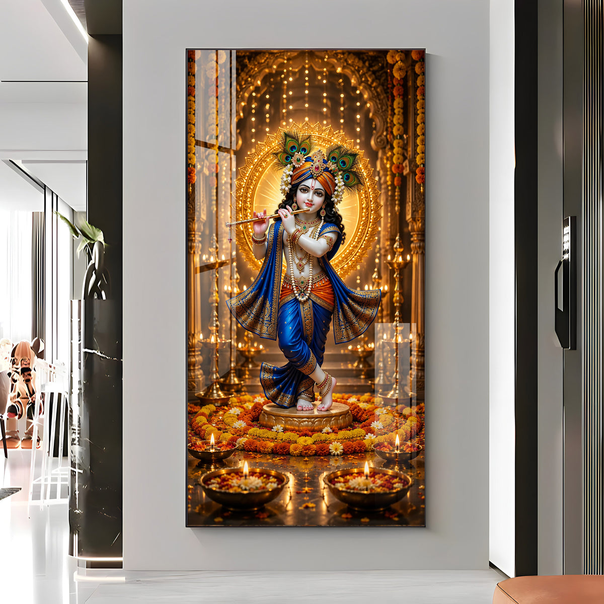 Divine Lord Krishna Premium Acrylic Vertical Wall Art
