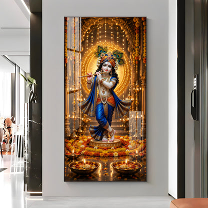 Divine Lord Krishna Premium Acrylic Vertical Wall Art