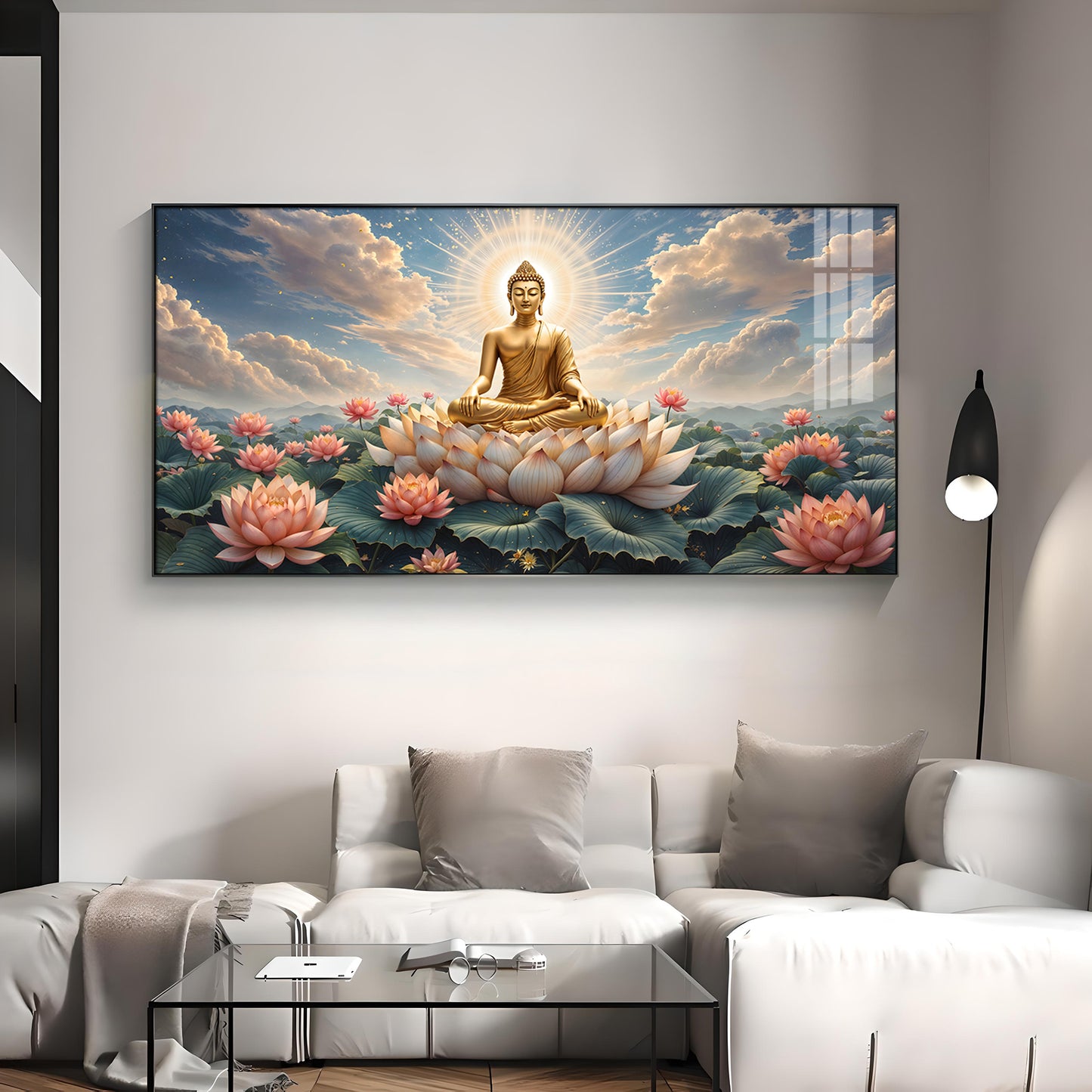 Peaceful Buddha On Lotus Premium Acrylic Horizontal Wall Art