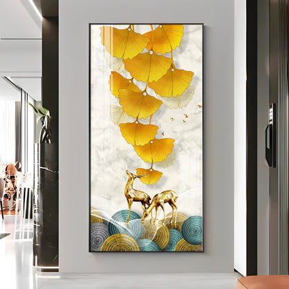 Elk Leaves With Deer Premium Acrylic Vertical Wall Art