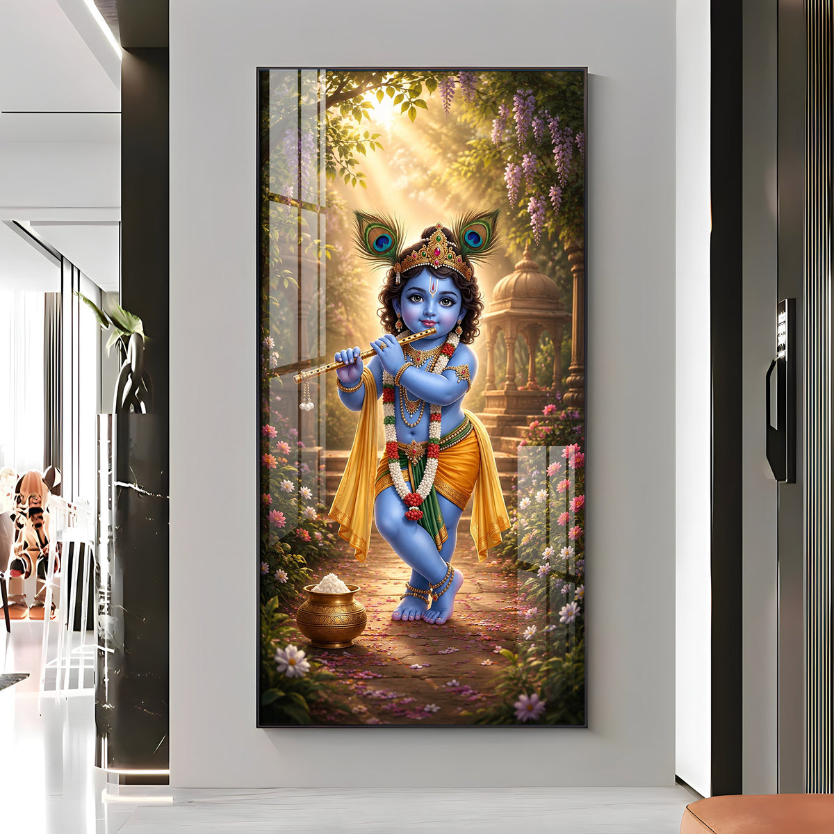 Bal Krishna Vrindavan Premium Acrylic Vertical Wall Art
