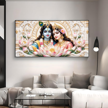 Radha Krishna With Lotus Premium Acrylic Horizontal Wall Art