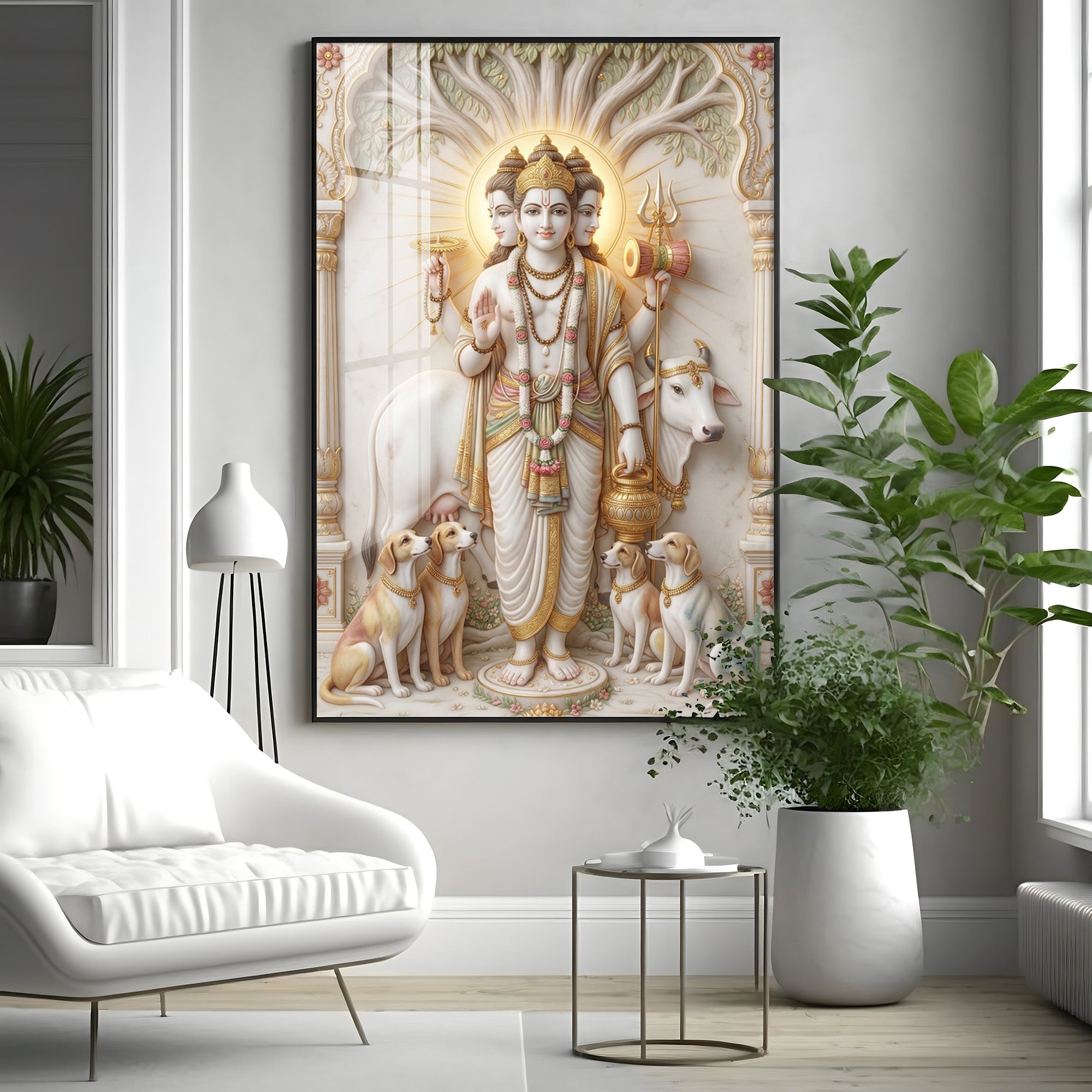 Hindu Deity Dattatreya Ji Premium Acrylic Vertical Wall Art