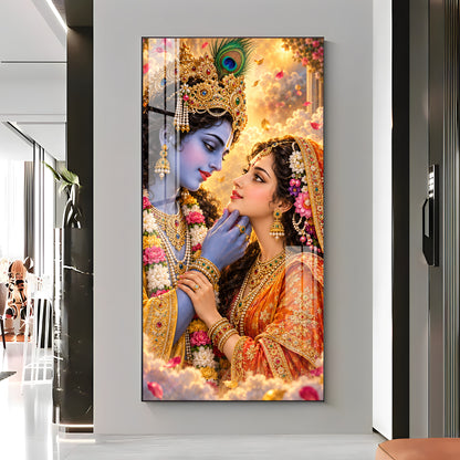 Divine Bond of Krishna and Radha Premium Acrylic Vertical Wall Art
