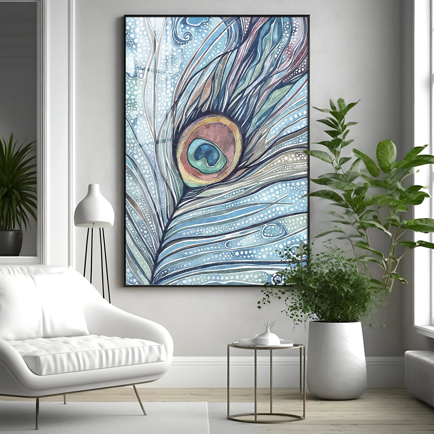 Abstract Peacock Feather Premium Acrylic Vertical Wall Art