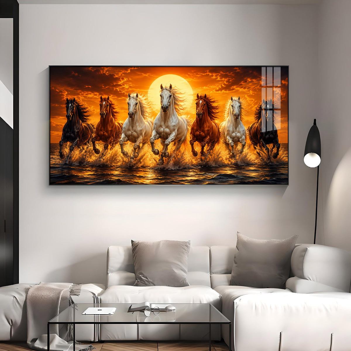 Seven Horses Sunburst Premium Acrylic Horizontal Wall Art