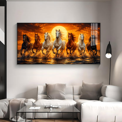 Seven Horses Sunburst Premium Acrylic Horizontal Wall Art