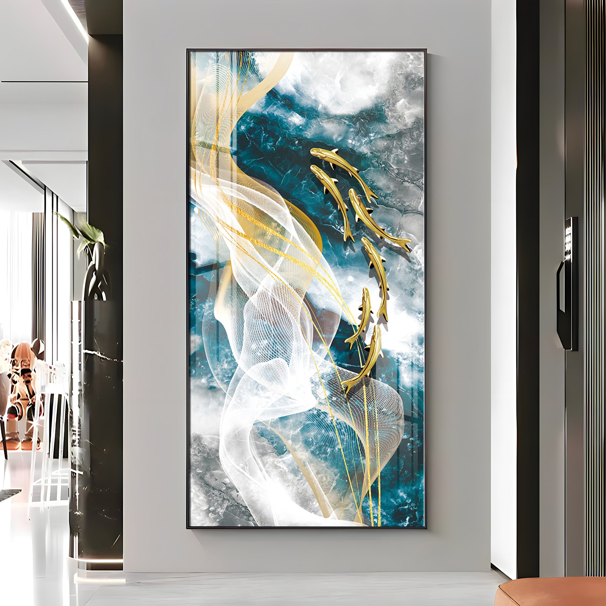 Golden Swim Premium Acrylic Vertical Wall Art