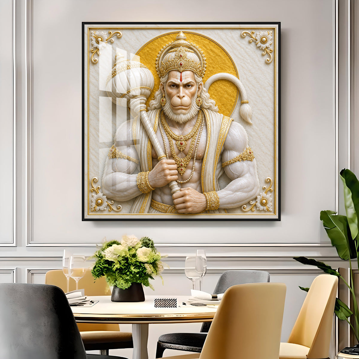 Bajrangbali With Gada Premium Acrylic Square Wall Art