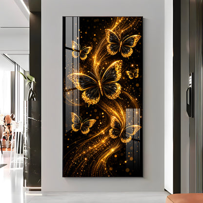 Elegant Golden Sparkle Butterflies Premium Acrylic Vertical Wall Art