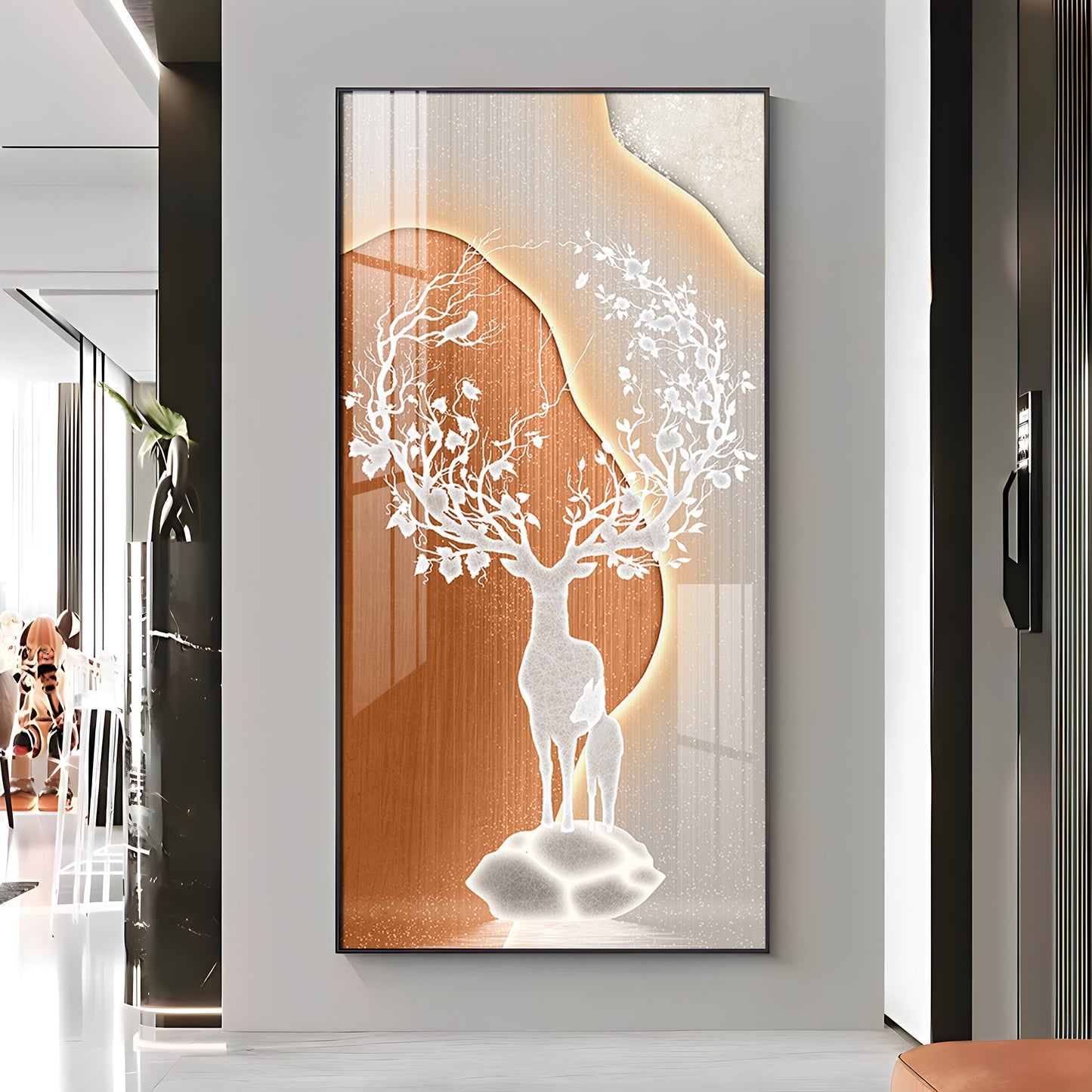 Modern White Deer Premium Acrylic Vertical Wall Art