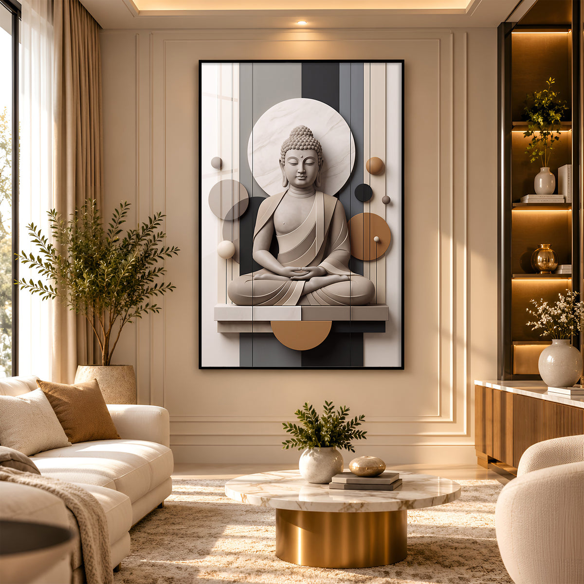 Geometric Meditating Buddha Premium Acrylic Vertical Wall Art
