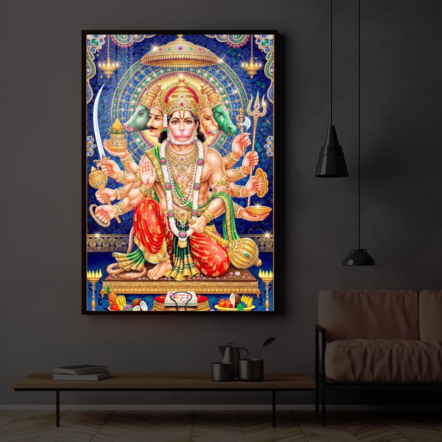 Panchamukhi Hanuman Ji Modern Luxury Backlight Vertical Wall Art
