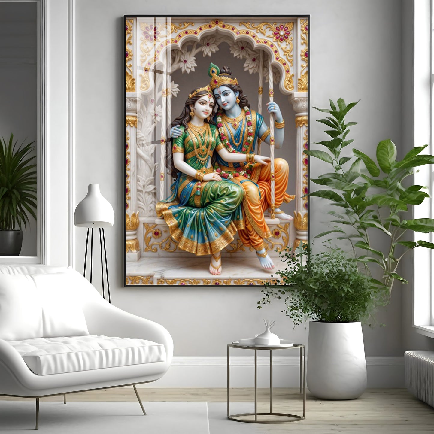 Sri Radha Krishna Blessing Premium Acrylic Vertical Wall Art