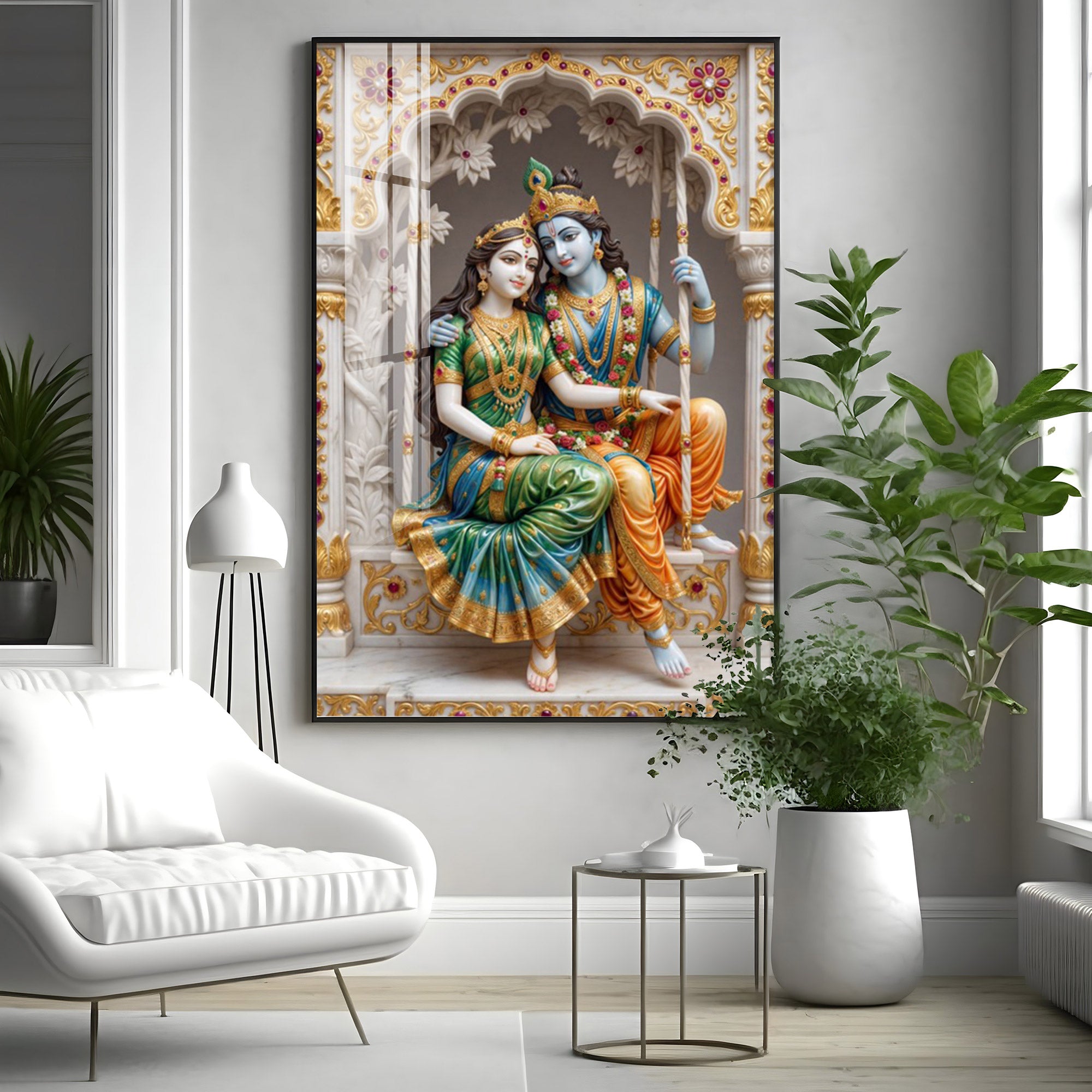 Sri Radha Krishna Blessing Premium Acrylic Vertical Wall Art