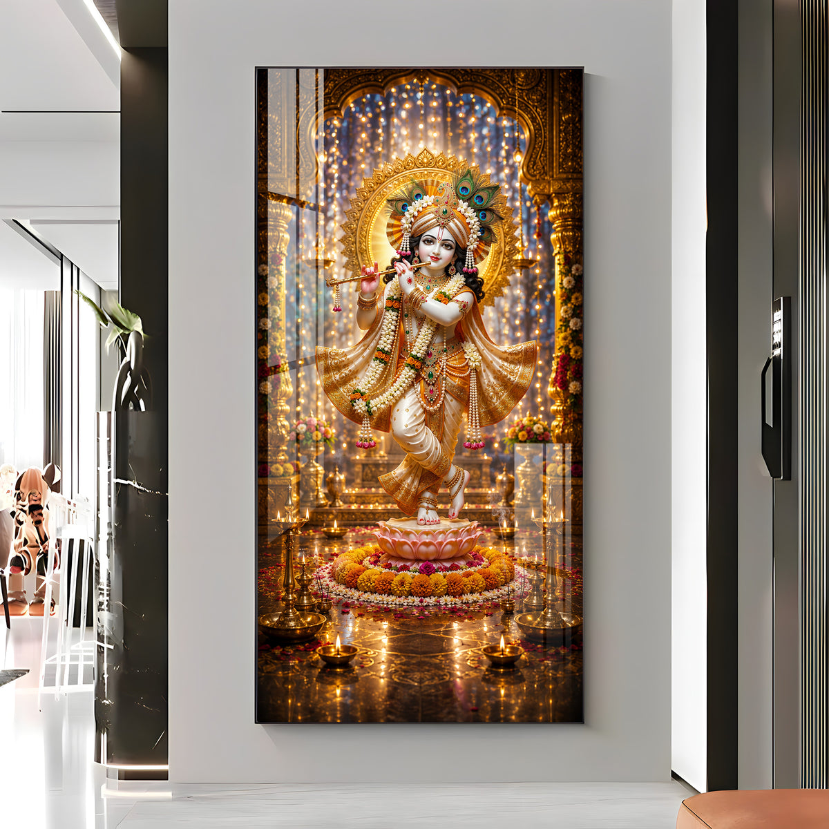 Sacred Lord Krishna Bansuri Premium Acrylic Vertical Wall Art