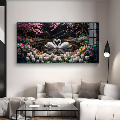 Romantic Swan Lake Love Birds Premium Acrylic Horizontal Wall Art