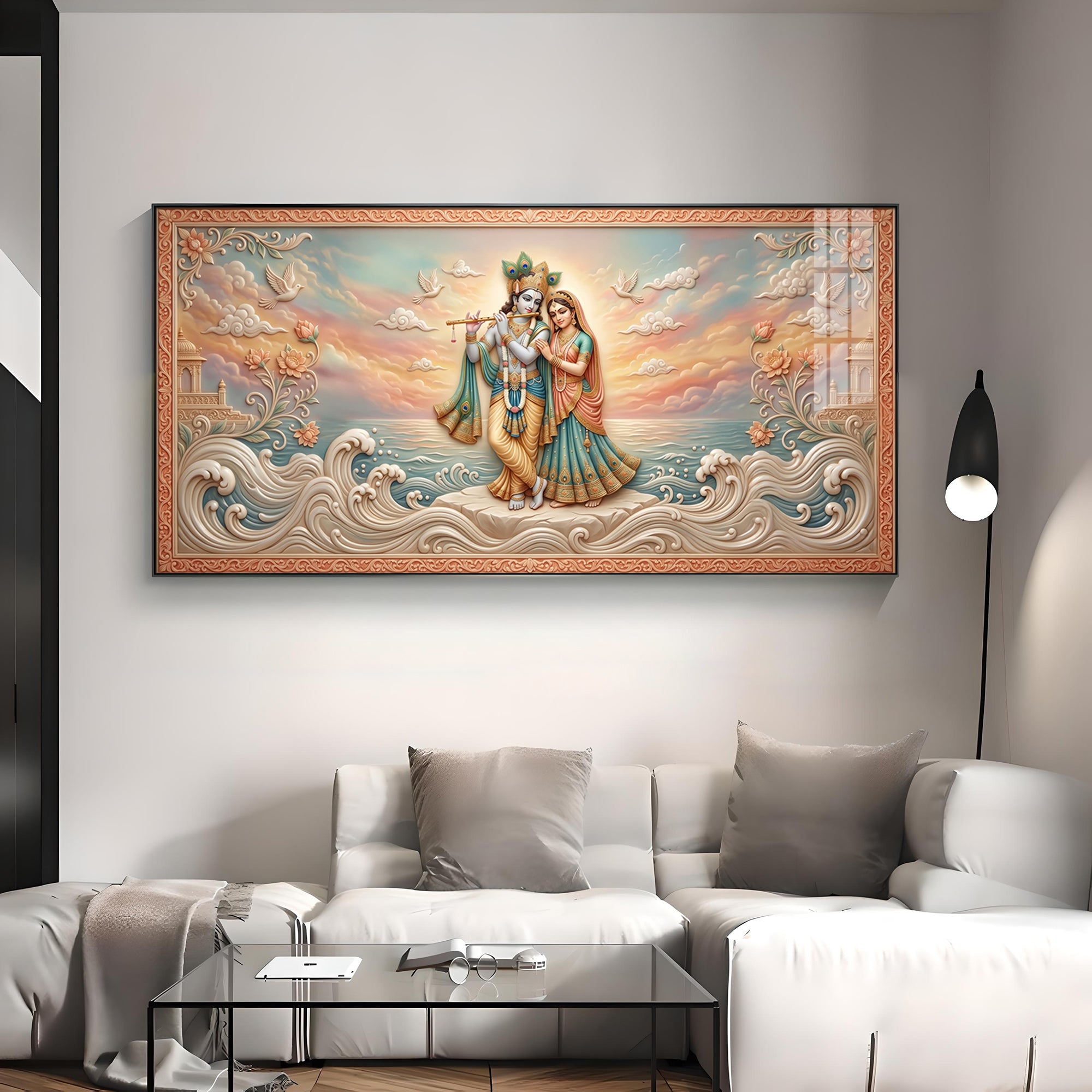 Radha Krishna With Gold Accents Premium Acrylic Horizontal Wall Art