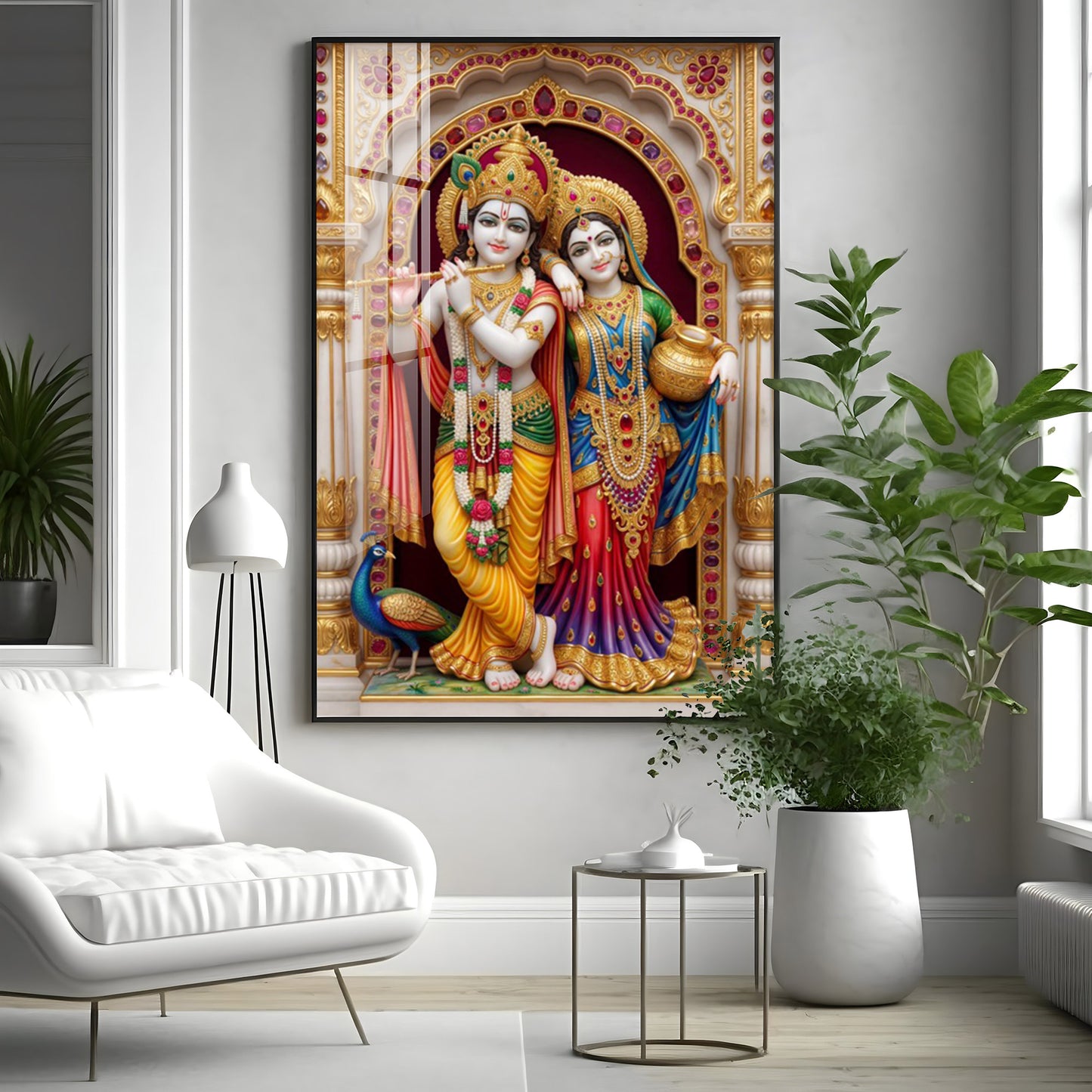 Majestic Harmony Of Radha Krishna Premium Acrylic Vertical Wall Art