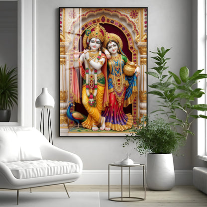 Majestic Harmony Of Radha Krishna Premium Acrylic Vertical Wall Art