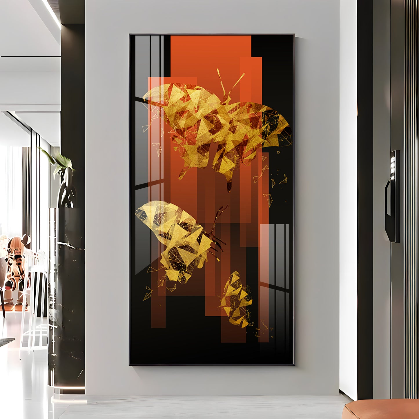 Golden Butterfly Premium Acrylic Vertical Wall Art