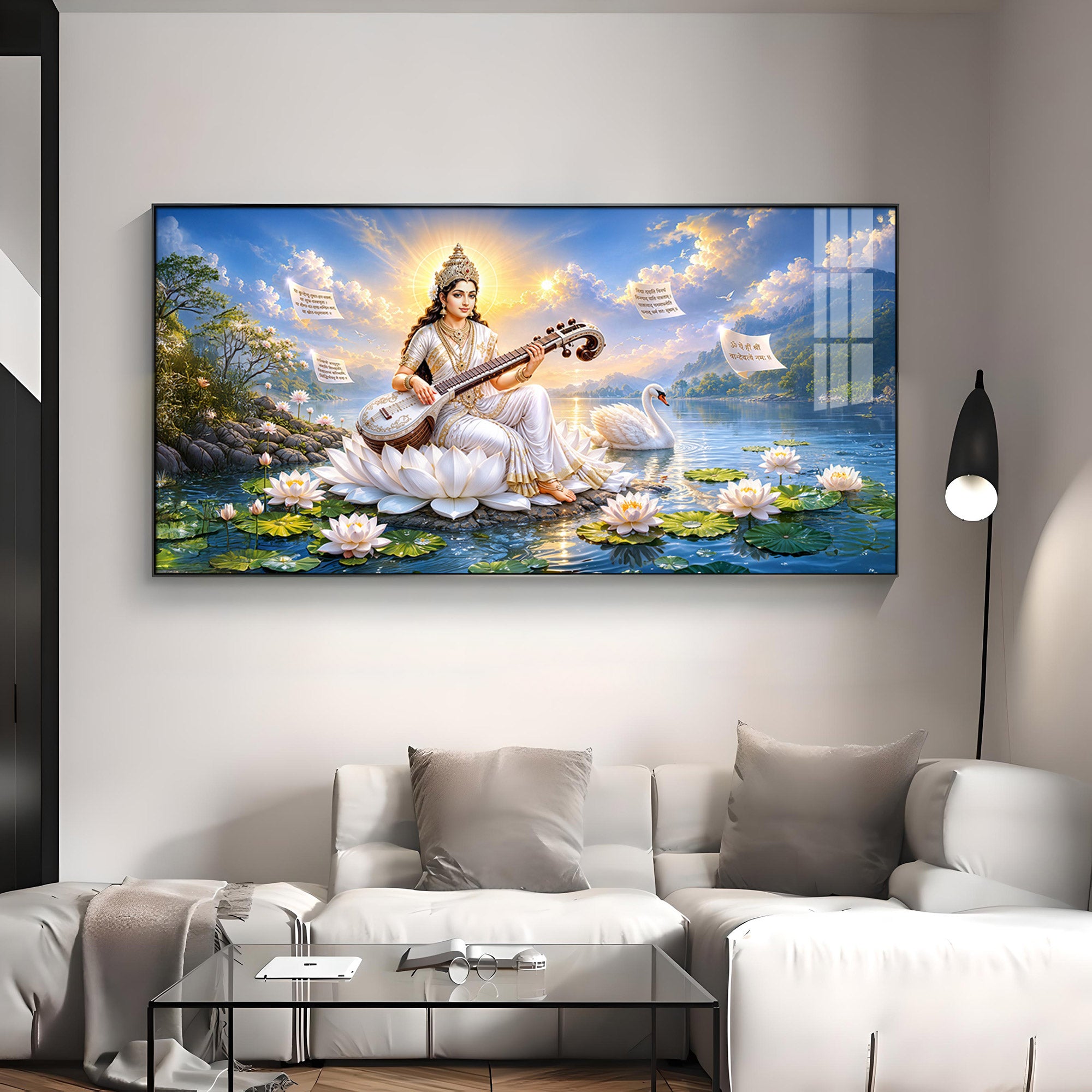 Hindu Goddess Saraswati Premium Acrylic Horizontal Wall Art