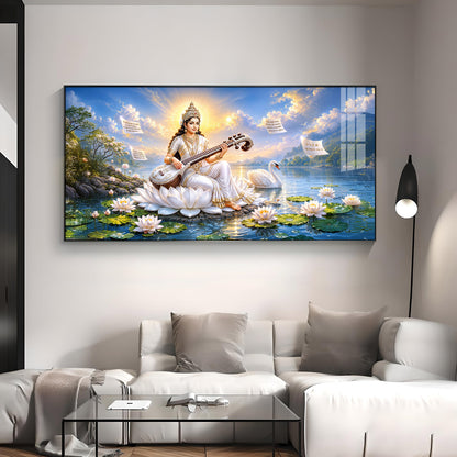 Hindu Goddess Saraswati Premium Acrylic Horizontal Wall Art