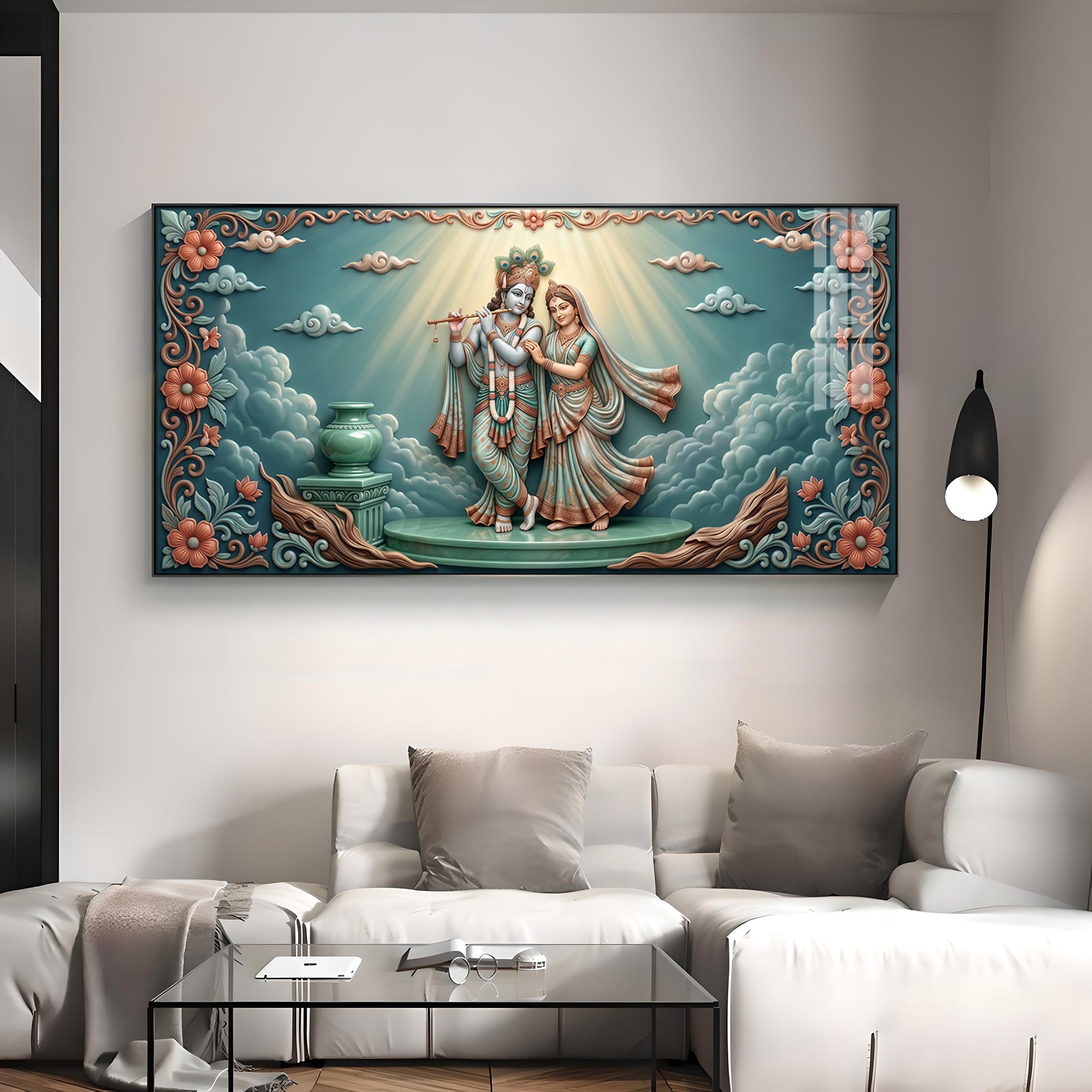 Radha Krishna In A Devotional Pose Premium Acrylic Horizontal Wall Art