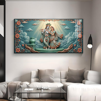 Radha Krishna In A Devotional Pose Premium Acrylic Horizontal Wall Art